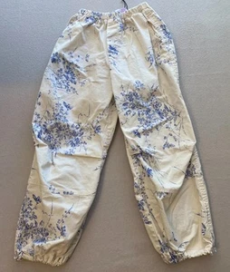 Zara Jogger Pants Girls Size 9 White Floral Elastic Waist Cuff Pockets Pull On - Picture 1 of 12