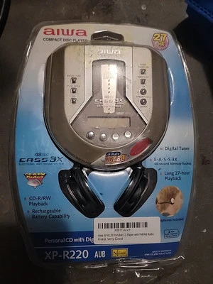 Leitor de disco compacto portátil Aiwa AM/FM estéreo XP-R220 com fones de ouvido originais - Imagem 1 de 3