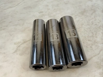 Craftsman 3pc 3/8 Drive 12pt Metric Deep Sockets, 12-13-15mm, Laser Marked, USA - Image 1 of 4