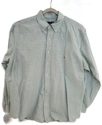 Camisa masculina Ralph Lauren XLT alta verde branca xadrez botão manga longa - Imagem 1 de 4