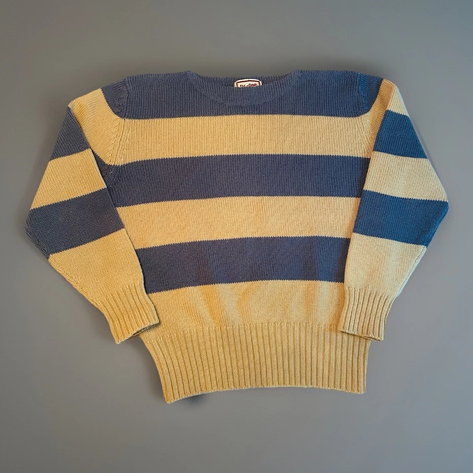 Vintage Merona Sport Wool Sweater XL Blue Yellow Rugby Stripe Hong Kong - Image 1 of 4