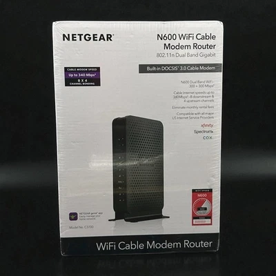 NETGEAR N600 C3700v2 WiFi Cable Modem Router DOCSIS 3.0 Dual Band SEALED - Image 1 of 4