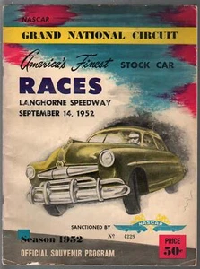 Langhorne Spdwy NASCAR Grand National Auto Race Program 9/14/1952-VG - Picture 1 of 1