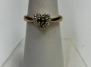 14kt. Yellow Gold Shane Co. Heart Shaped Peridot Diamond Halo Ring Sz. 6 - Picture 1 of 8