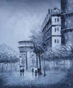 Pintura al óleo impresionismo paisaje urbano Francia negra 24x20 A Time For Us In Paris - Imagen 1 de 1