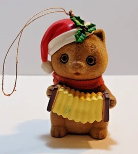 Vintage Christmas Ornament  Flocked  Squirrel Accordion Santa Hat Good Condition - Picture 1 of 13