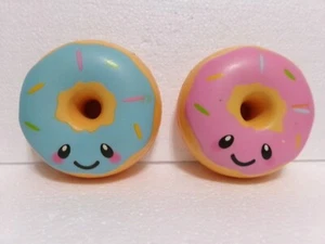 2 Anamorphic Smiley Donuts Stress Release Pink & Blue Icing Squishy Toys - Picture 1 of 11