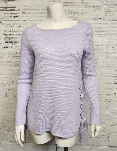 Maglione Michael Kors donna taglia M lavanda stringato lati maglia waffle
