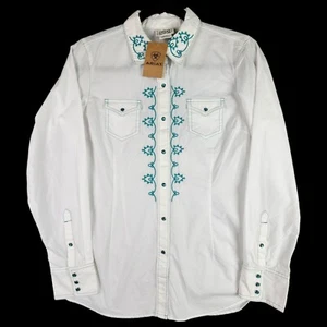 ARIAT Small Fitted Embroidered Western White Blue Pearl Pilar Snap Rodeo Cowgirl - Bild 1 von 13
