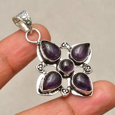Gemma ametista 925) ciondolo gioiello fatto a mano in argento sterling 1,85" - Immagine 1 di 4