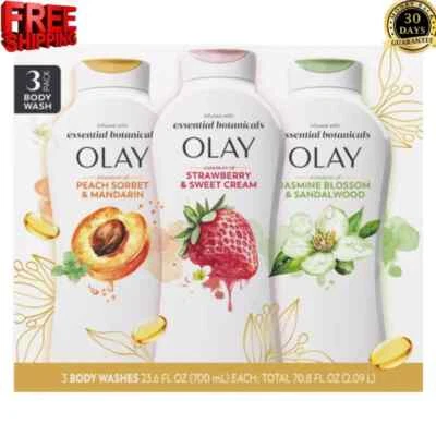 Olay Essential Botanicals Body Wash Peach, Strawberry, Jasmine 23.6 fl oz 3-pack - Image 1 of 4