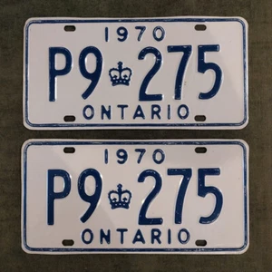 Historic 1970 Ontario Dealer License Plate Matched PAIR # P9-275 CANADA Plates - Picture 1 of 1
