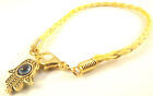 10 X Yellow Gold Charm Leather Hamsa Bracelet Evil Eye Hand Fatima Lot Amulet