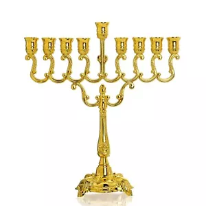 Hanukkah Menorah Ornament 9 Branch Gold Plated Jewish Candle Holder Candle St... - Picture 1 of 8