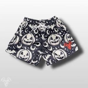 White Jack O Latern, Halloween Design - 5 in Inseam Mesh Shorts - Zipper Pockets - Picture 1 of 5