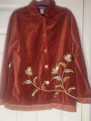 Jessica Holbrook M  Art-to-Wear Velveteen Copper Floral Jacket Boho Lagenlook - Imagem 1 de 4