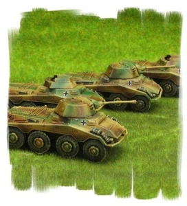 ¡Pintado! Tropa Scout Puma Alemana (4 vehículos) 15 mm Segunda Guerra Mundial - Llamas de Guerra - Imagen 1 de 2