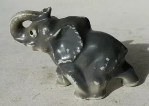 Elephant Figurine Miniature Gray Truck Up Vintage Ceramic Porcelain Hand Painted - Picture 1 of 1