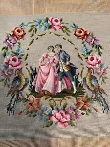 Trammed Tramme Tapestry Canvas Needlepoint Victorian Coupe Rose Garden Birds - Picture 1 of 6