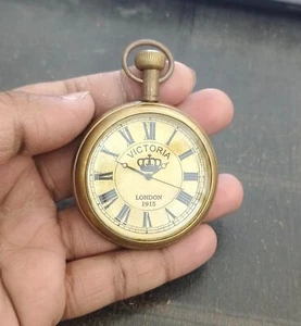 Antique 2" Brass Pocket Watch Nautical Vintage Victoria London Look Collectible - Picture 1 of 8
