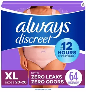 Always Discreet Adult Incontinence Underwear for Women and Postpartum, 64 Count - Picture 1 of 5