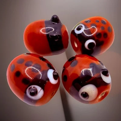 Cute Lampwork Glass Lady Bug Beads 15mm Qty:4 - Image 1 of 2