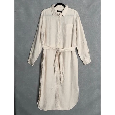 Vestido camisero Lauren Ralph Lauren de lino para mujer 14 con cinturón en invierno crema NUEVO Foto 1 de 4