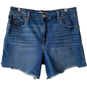 LEVI STRAUSS Heritage High Rise Denim Shorts Size 12 Medium Blue Wash Raw Hem - Picture 1 of 5