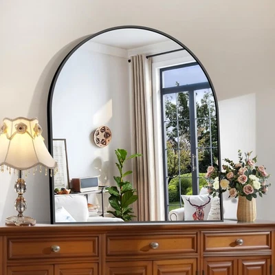 Arched Wall Mirror, 36"x40" Black Arched Mirror with Tempered Glass, Metal Fr... - Image 1 of 4
