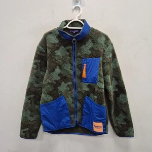 Barbour X Asos Teddy Warm Pile Fleece Full Zip Camouflage Jacket Green Small - Picture 1 of 9