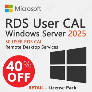 WINDOWS SERVER 2025 RDS [REMOTE DESKTOP SERVICES] 50 USER CAL NEW SEALED - Picture 1 of 16