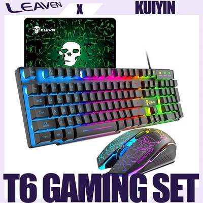 KUIYIN T6 Wired Gaming Keyboard and Mouse Set Rainbow LED 104 Keys - Image 1 of 4