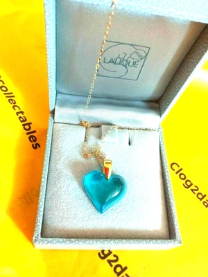 LALIQUE STUNNING TURQUOISE CRYSTAL HEART 9CT GOLD CHAIN OUTSTANDING - Image 1 of 4