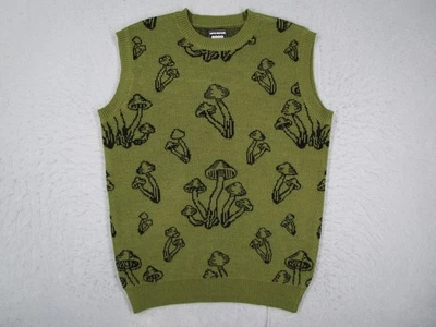 Super Massive Sweater Vest Mens Large Olive Green Black Mushroom Graphic Knit - Image 1 of 4