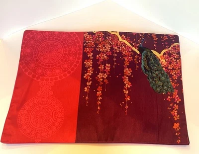 Placemats Set Of 6 Red Burgundy Peacock Floral Polyester Blend Placemats  - Image 1 of 4