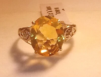 Anillo de diamantes citrino natural corte ovalado de 4,28 quilates de oro blanco macizo de 10 quilates talla 7 Foto 1 de 4