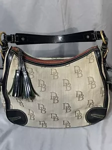 Dooney and Bourke Hobo DB Jacquard Monagram with Black Florentine Leather Trim - Picture 1 of 13