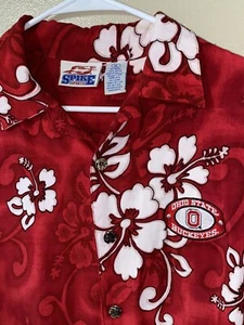 Osu Hawaii Shirt Red Flowers Spike Sports Xl Buckeyes Ohio State Football - Picture 1 of 6