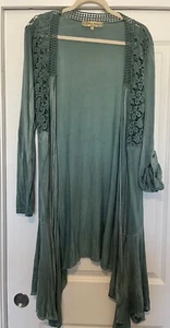 Ashley Taylor Women's L Kimono Cardigan 3/4 Sleeve Lace Floral Open Green - Picture 1 of 18