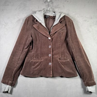 Blazer con Capucha Sello Húmedo De Colección Para Mujer M Marrón Pana Chaqueta Academia Años 90 Y2K Retro Foto 1 de 4