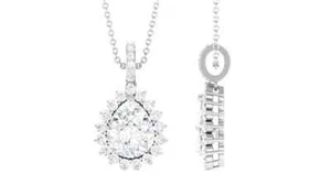Moissanite Teardrop Pendant in Prong Setting 18K White Gold Plated - Picture 1 of 3