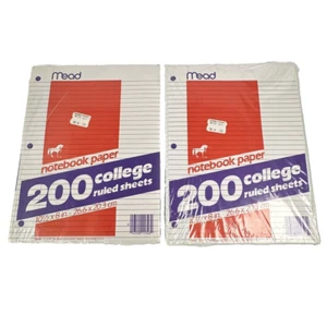 Vtg 1987 Mead Notebook Paper - 2 Packages of 200 College Ruled Sheets 3 Hole NEW - Picture 1 of 4