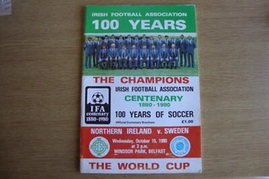 1980 Northern Ireland v Sweden - World Cup Qualifier Irish FA Official Centenary - Picture 1 of 9