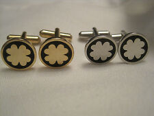 Small Cufflinks with a Four Leaf Clover Design, Gold-Tone or Silver-Tone