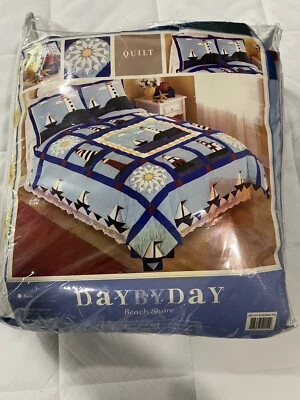 Quilt And Standard Shams. Sailboats  And Lighthouses Full/Queen 86x88” China VTG - Image 1 of 4