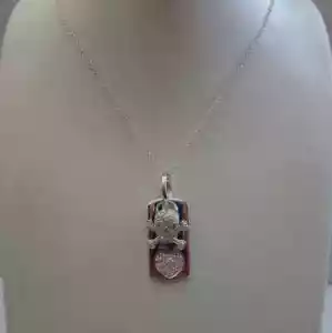 925 STERLING SILVER DOG TAG & SKULL/BONE NECKLACE PENDANT W/ 2CT REAL MOISSANITE - Picture 1 of 4