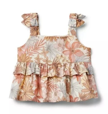 JANIE and JACK Cream Floral Peplum Ruffle Tank Top Shirt Girls Size 5 NeW TAGS - Image 1 of 2