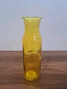 Yellow Glass Bottle No Stopper Milk Jar Vase Farmhouse Decor - Picture 1 of 2