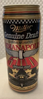 Banco de monedas Miller Genuine Draft 76th Indianápolis 500 1992 lata de aluminio carreras Foto 1 de 4