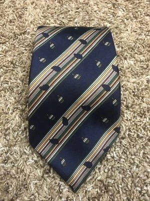 Gravata masculina vintage listras marinhas Yves Saint Laurent Woolf Brothers - Imagem 1 de 3